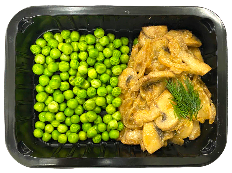 <span style="font-weight: 700;">Ужин<br></span>Грибной бефстроганов с зелёным горошком<br>